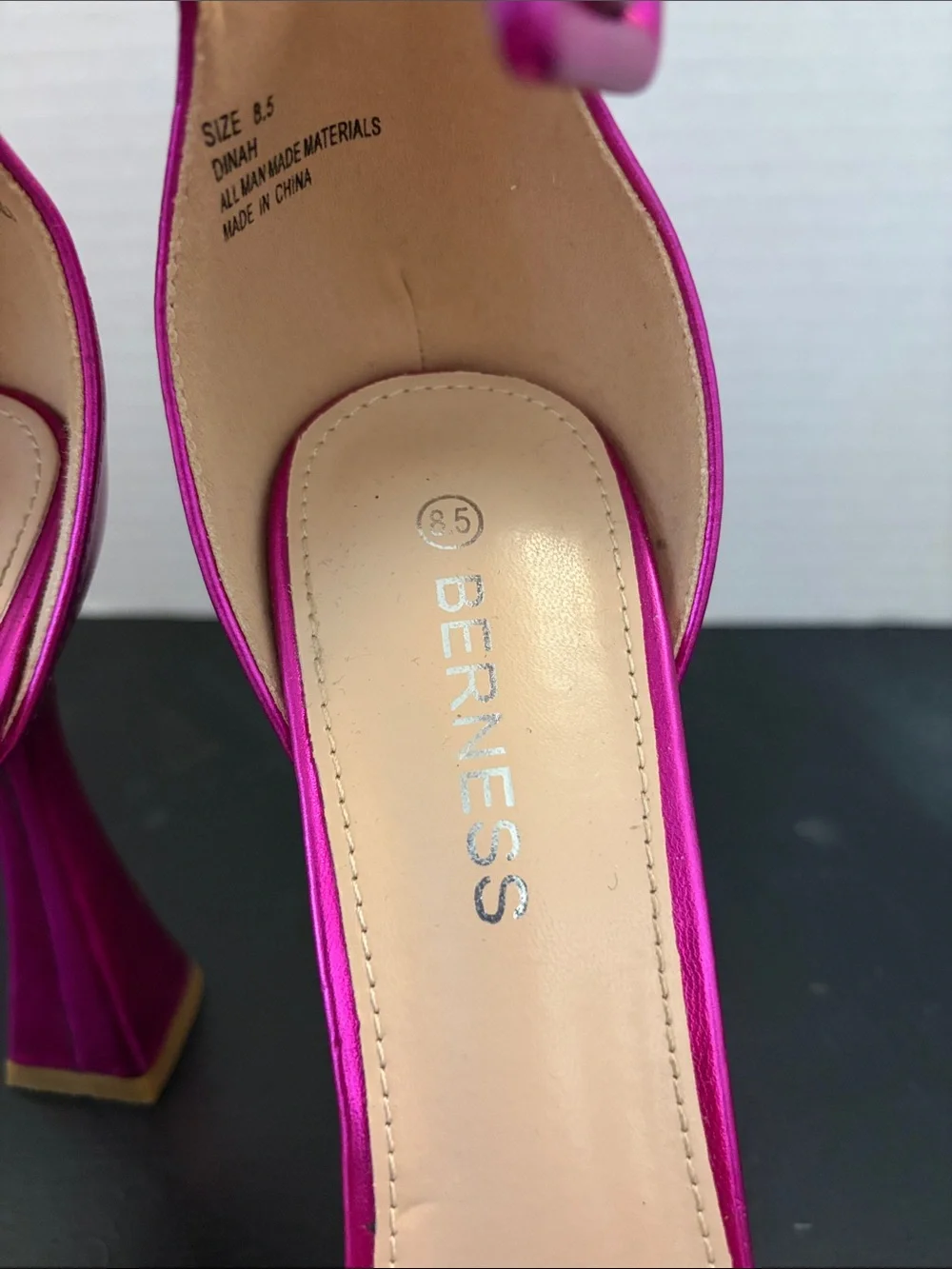 Berness Fuchsia Metallic Platform Ankle-Strap Heels, Size 8.5, 5” heels